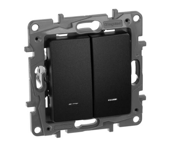 Выключатель 2-х клавишный с 2-х мест (переключатель) с подсветкой, антрацит