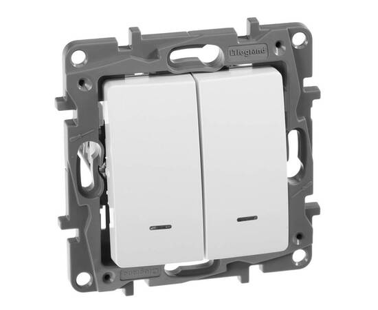 Переключатель двухклавишный Legrand Etika 10A 250V с подсветкой белый 672216