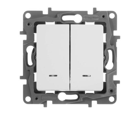 Переключатель двухклавишный Legrand Etika 10A 250V с подсветкой белый 672216, изображение 2