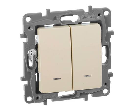 Выключатель 2-х клавишный с 2-х мест (переключатель) с подсветкой, слоновая кость