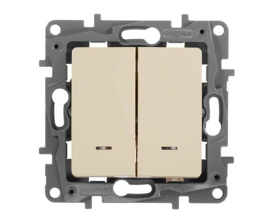 Выключатель 2-х клавишный с 2-х мест (переключатель) с подсветкой, слоновая кость, изображение 3