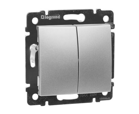 Переключатель двухклавишный на 2 направления Legrand Valena 10A 250V алюминий 770108