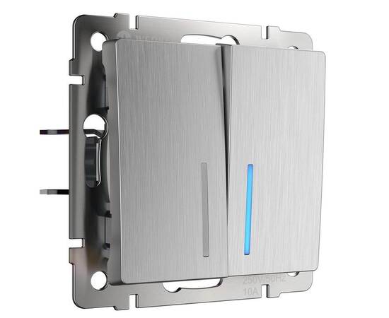 Выключатель Werkel двухклавишный проходной с подсветкой cеребряный рифленый W1122109 4690389159633