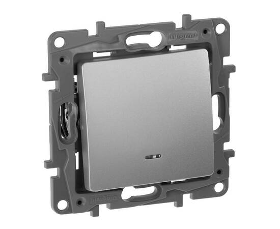 Выключатель 1-но клавишный с 2-х мест (переключатель) с подсветкой, алюминий