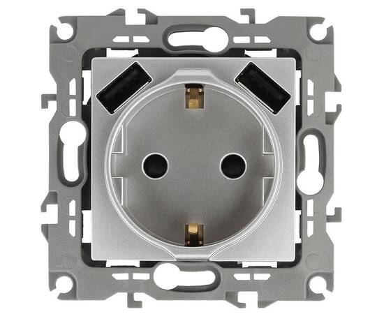 Розетка 2P+E со шторками и 2xUSB Эра 14-4109-03 Б0047869