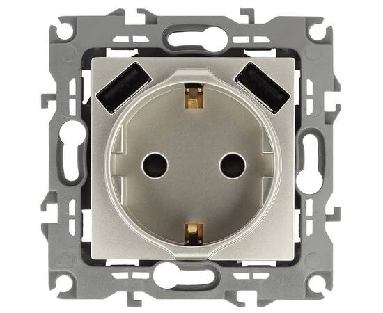 Розетка 2P+E со шторками и 2xUSB Эра 14-4109-04 Б0047870