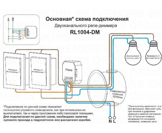 Двухканальное Wi-Fi реле-диммер Denkirs Relay RL1004-DM/1, изображение 6