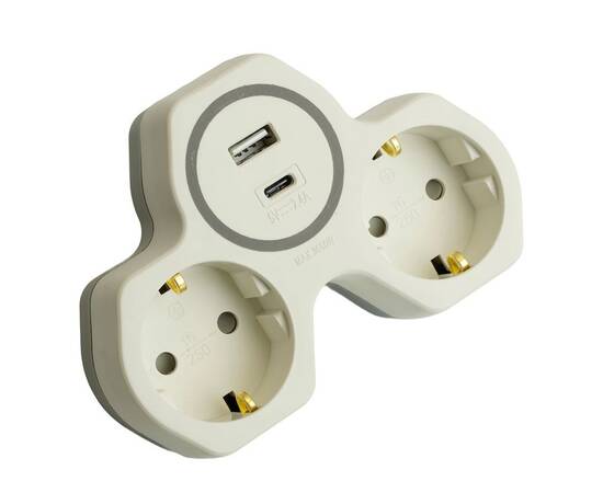 Разветвитель сетевой 2-местный с/з и USB+Type C Stekker ADP16-15-20 50071