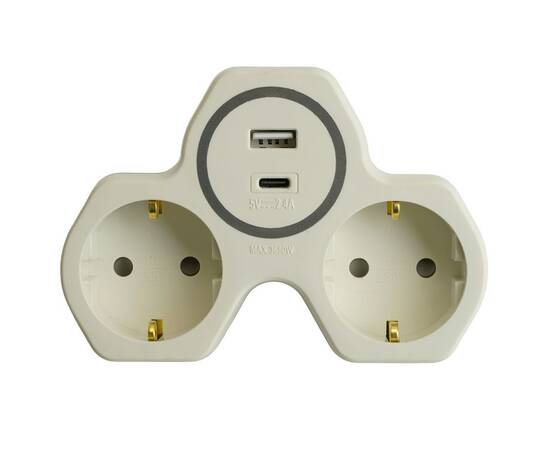 Разветвитель сетевой 2-местный с/з и USB+Type C Stekker ADP16-15-20 50071, изображение 2