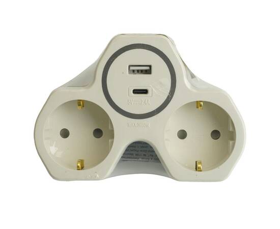 Разветвитель сетевой 2-местный с/з и USB+Type C Stekker ADP16-15-20 50071, изображение 6