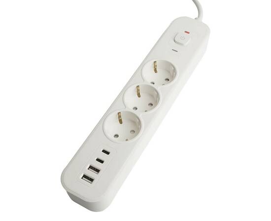 Сетевой фильтр 3-местный с/з и 2 USB-A+2 Type-C 3 Stekker Nova HM21-31-03 50100, изображение 2