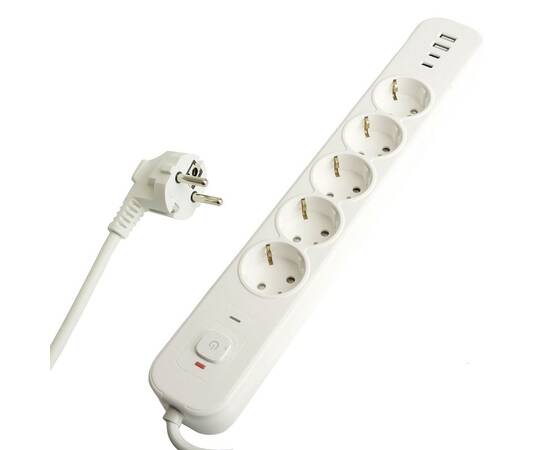 Сетевой фильтр 5-местный с/з и 2 USB-A+2 Type-C Stekker Nova HM21-51-02 50102