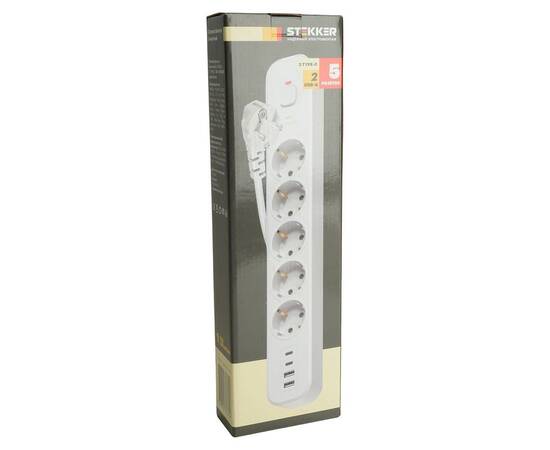 Сетевой фильтр 5-местный с/з и 2 USB-A+2 Type-C Stekker Nova HM21-51-02 50102, изображение 9