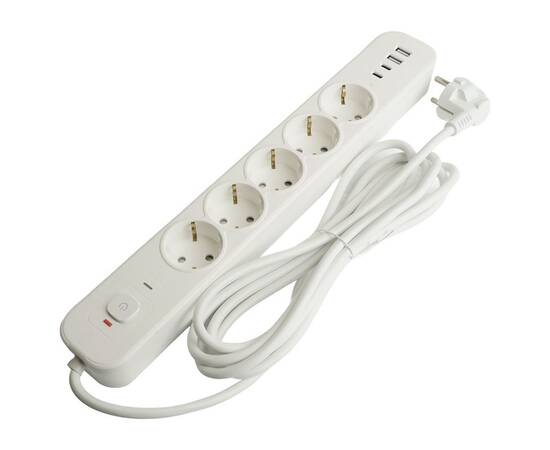 Сетевой фильтр 5-местный с/з и 2 USB-A+2 Type-C 3 Stekker Nova HM21-51-03 50103, изображение 2