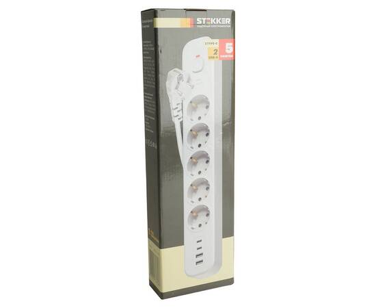 Сетевой фильтр 5-местный с/з и 2 USB-A+2 Type-C 3 Stekker Nova HM21-51-03 50103, изображение 9