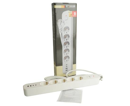 Сетевой фильтр 5-местный с/з и 2 USB-A+2 Type-C 3 Stekker Nova HM21-51-03 50103, изображение 10