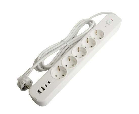 Сетевой фильтр 5-местный с/з и 2 USB-A+2 Type-C 4 Stekker Nova HM21-51-05 50104, изображение 7