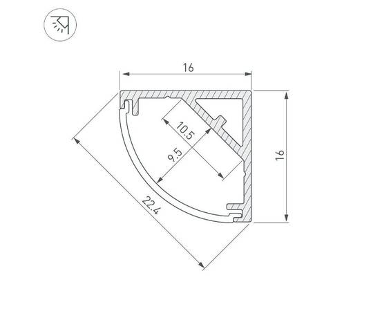 Профиль Arlight SL-KANT-H16-S10-2000 ANOD 053562, изображение 3