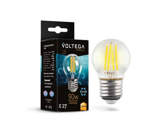 Лампа светодиодная филаментная Voltega E27 6W 3000K шар прозрачный 7224