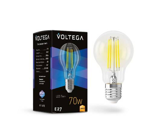 Лампа светодиодная филаментная Voltega E27 7W 3000K груша прозрачная 7225, изображение 2