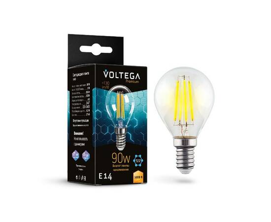 Лампа светодиодная филаментная Voltega E14 6W 3000K груша прозрачная 7222, изображение 2