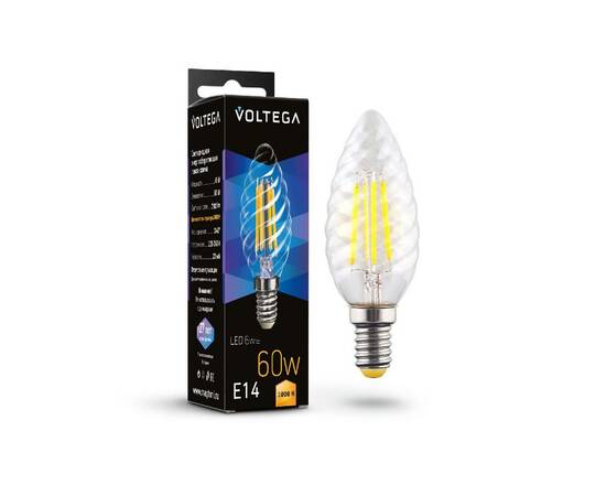 Лампа светодиодная филаментная Voltega E14 6W 3000K свеча витая прозрачная 7211, изображение 2