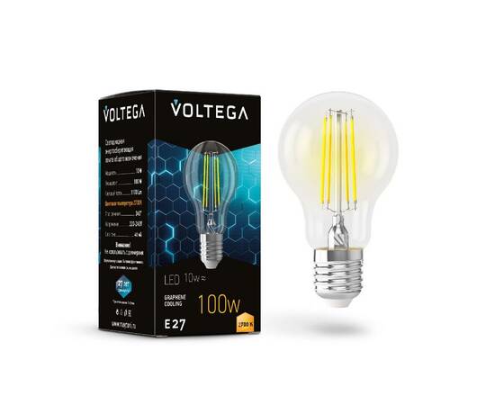 Лампа светодиодная филаментная Voltega E27 9W 2700K груша прозрачная 7227, изображение 2