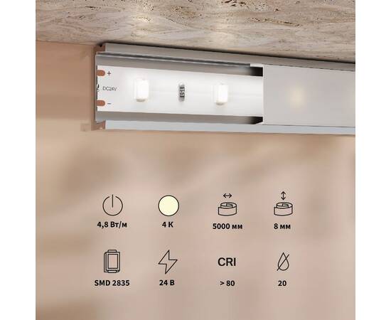 Светодиодная лента Maytoni Base 24В 2835 4,8Вт/м 4000K 5м IP20 201166, изображение 3