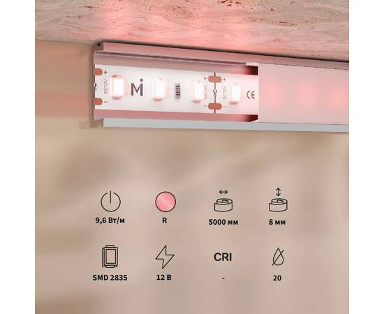 Светодиодная лента Maytoni Base 12В 2835 9,6Вт/м Красный 5м IP20 201171, изображение 3