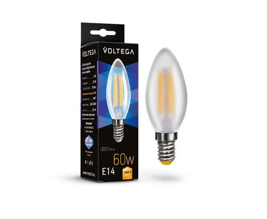 Лампа светодиодная филаментная Voltega E14 6W 3000K свеча матовая 7207, изображение 2