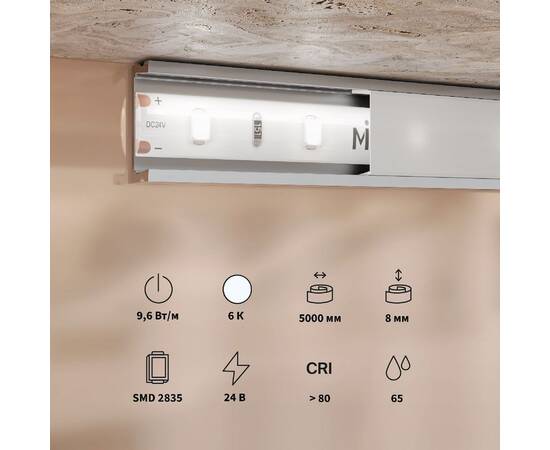 Светодиодная лента Maytoni Base 24В 2835 9,6Вт/м 6000K 5м IP65 201182, изображение 3