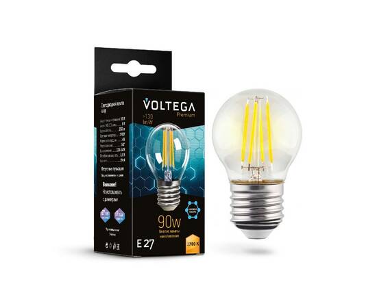 Лампа светодиодная филаментная Voltega E27 6W 2700K шар прозрачный 7223