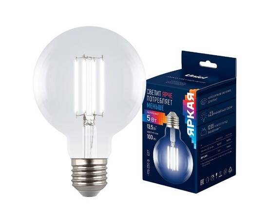 Лампа светодиодная филаментная Uniel LED-G95-5W/4000K/E27/CL GLY01TR UL-00011943, изображение 4