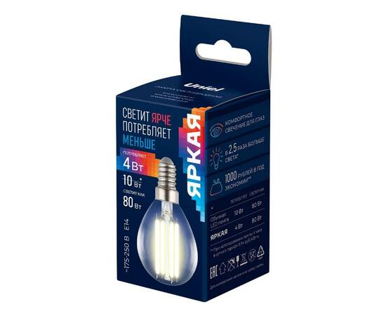 Лампа светодиодная филаментная Uniel LED-G45-4W/3000K/E14/CL GLY01TR UL-00011938, изображение 3