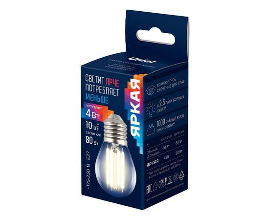 Лампа светодиодная филаментная Uniel LED-G45-4W/3000K/E27/CL GLY01TR UL-00011940, изображение 3