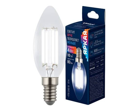 Лампа светодиодная филаментная Uniel LED-C35-4W/4000K/E14/CL GLY01TR UL-00011937, изображение 4
