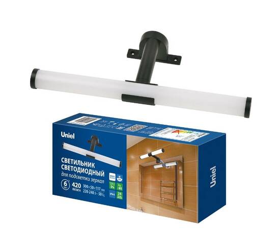Подсветка для зеркал Uniel ULT-F37-6W/4500K IP44 BLACK UL-00012516, изображение 3