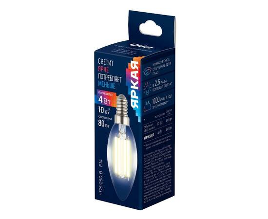 Лампа светодиодная филаментная Uniel LED-C35-4W/3000K/E14/CL GLY01TR UL-00011936, изображение 3