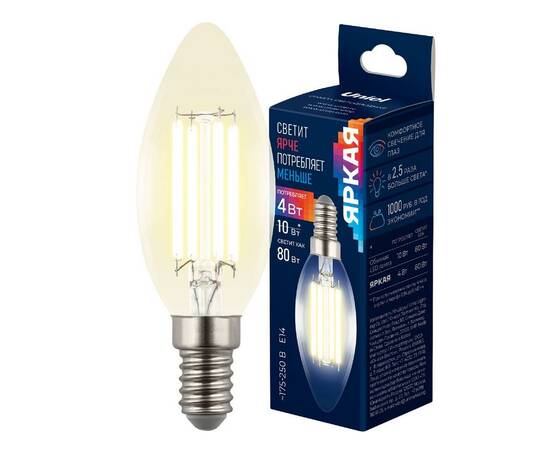 Лампа светодиодная филаментная Uniel LED-C35-4W/3000K/E14/CL GLY01TR UL-00011936, изображение 4