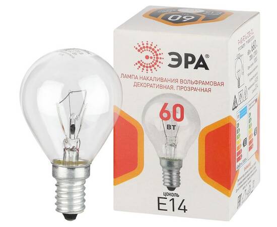 Лампа накаливания Эра P-60-E14-230-CL шар Б0066522