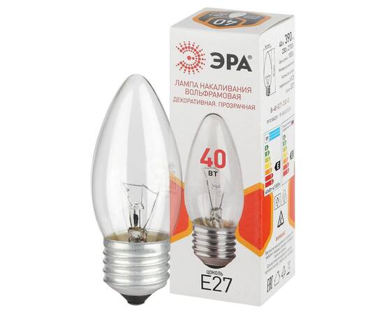 Лампа накаливания Эра B-40-E27-230-CL свечка Б0066505