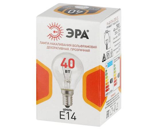 Лампа накаливания Эра P-40-E14-230-CL шар Б0066547, изображение 3