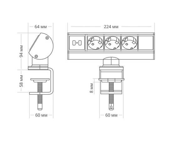 Блок розеток 102 (3 секции и 2 USB) Mebax 00-00001175, изображение 4