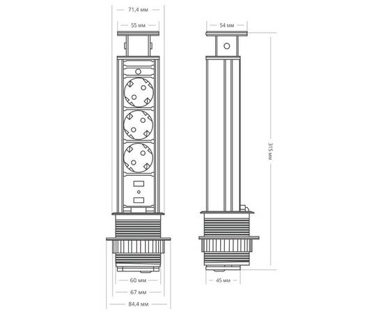 Блок розеток 105S (3 секции и 2 USB) Mebax 00-00001166, изображение 3