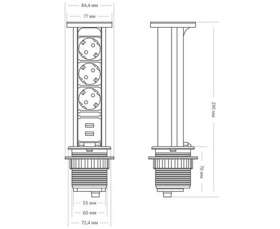 Блок розеток 105W (3 секции и 2 USB) Mebax 00-00001162, изображение 3