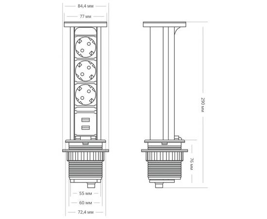 Блок розеток 105W (3 секции и 2 USB) Mebax 00-00001161, изображение 4