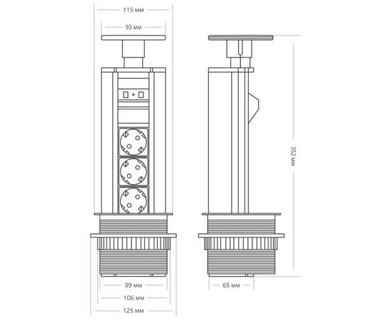 Блок розеток 12S (3 секции и 2 USB) Mebax 00-00001165, изображение 4