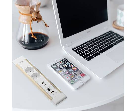Блок розеток 41T (2 секции, USB + type C + RJ45 + HDMI) Mebax 00-00002594, изображение 2