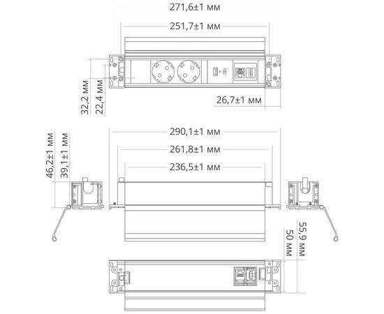 Блок розеток 41T (2 секции, USB + type C + RJ45 + HDMI) Mebax 00-00002594, изображение 4