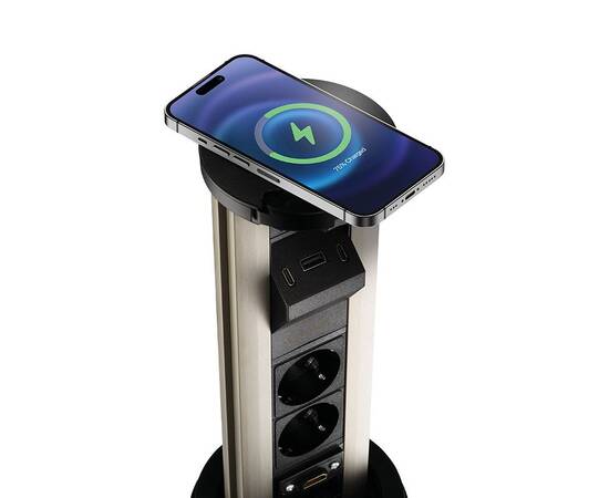 Блок розеток 12J (2 секции, USB type A+C + RJ45 + HDMI) беспроводная зарядка Mebax 00-00002597, изображение 4